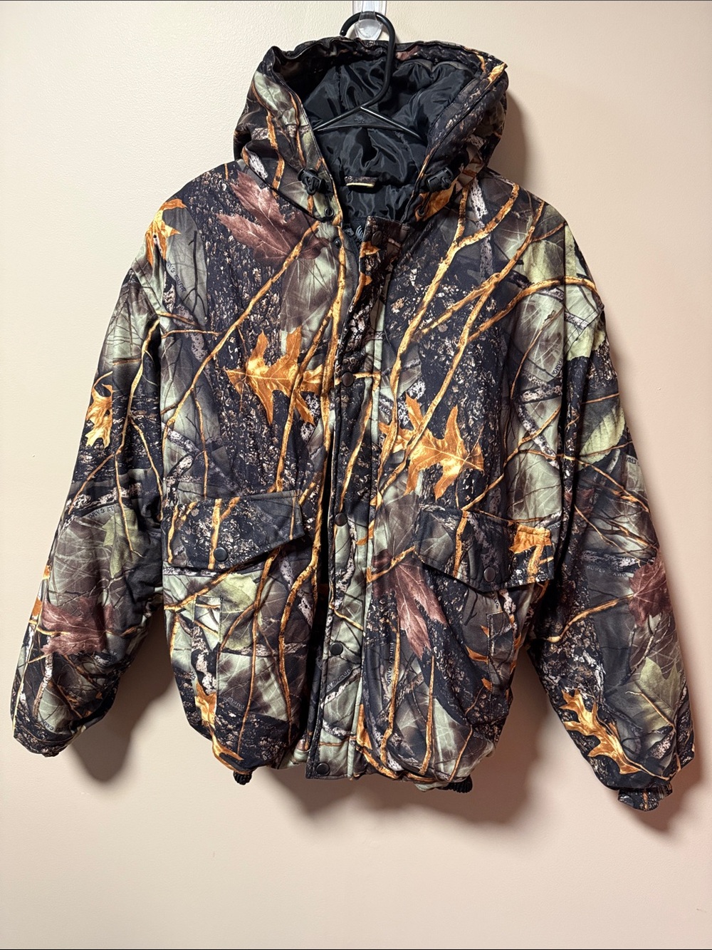 Men's Camo Puffer Jacket with Hood - Green & Brown